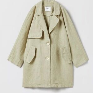 ZARA 100% Linen Kids Girl Trench Coat Light Khaki Sz 13-14/ Women’s S